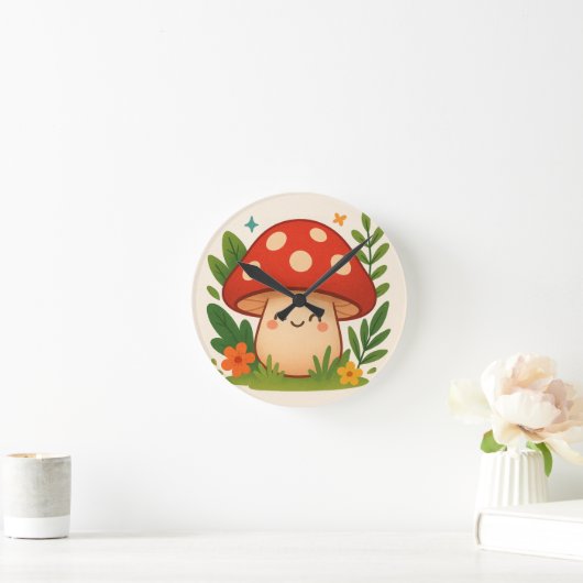 Cute Aesthetic Mushroom Wall Clock ラウンド壁時計 (ホーム)
