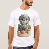 Cute Affenpinscher Succulent | 3D Grey Monkey Dog Tシャツ (正面)