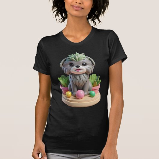 Cute Affenpinscher Succulent | 3D Grey Monkey Dog Tシャツ (正面)