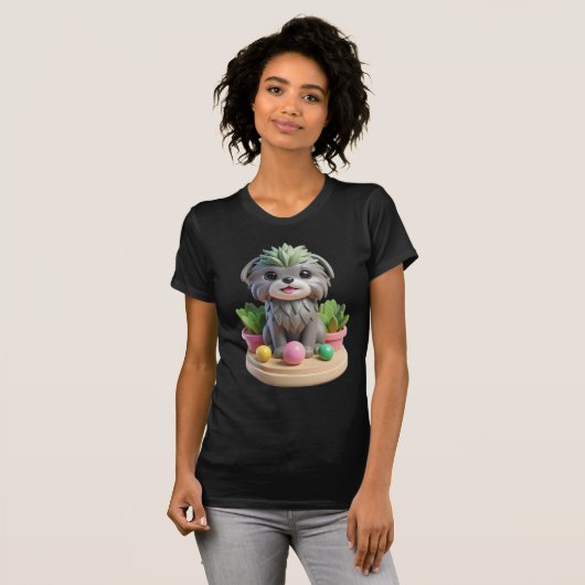 Cute Affenpinscher Succulent | 3D Grey Monkey Dog Tシャツ (正面フル)
