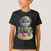 Cute Affenpinscher Succulent | 3D Grey Monkey Dog Tシャツ (正面)