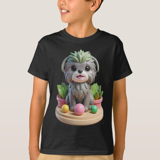 Cute Affenpinscher Succulent | 3D Grey Monkey Dog Tシャツ (正面)