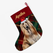 Cute Afghan Hound Dog Holiday Plaid Personalized ラージクリスマスストッキング (裏面 (吊り時))