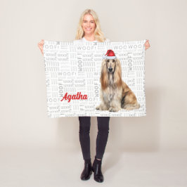 Cute Afghan Hound Dog with Name Christmas Holiday フリースブランケット