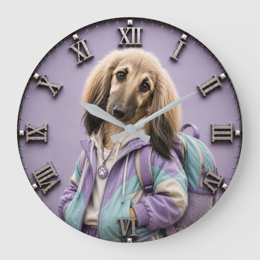 Cute Afghan Hound Puppy ラージ壁時計 (正面)