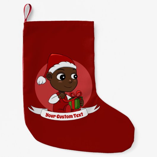 Cute African American baby with a Christmas hat スモールクリスマスストッキング (正面)