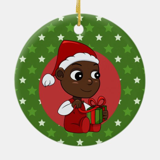 Cute African American baby with a Christmas hat セラミックオーナメント (裏面)