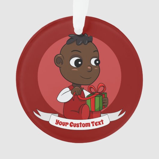 Cute African American Christmas baby cartoon オーナメント (正面)