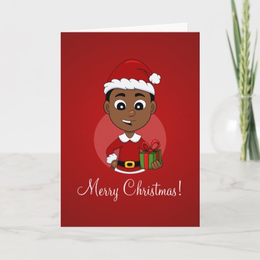 Cute African American Christmas boy cartoon シーズンカード (正面)