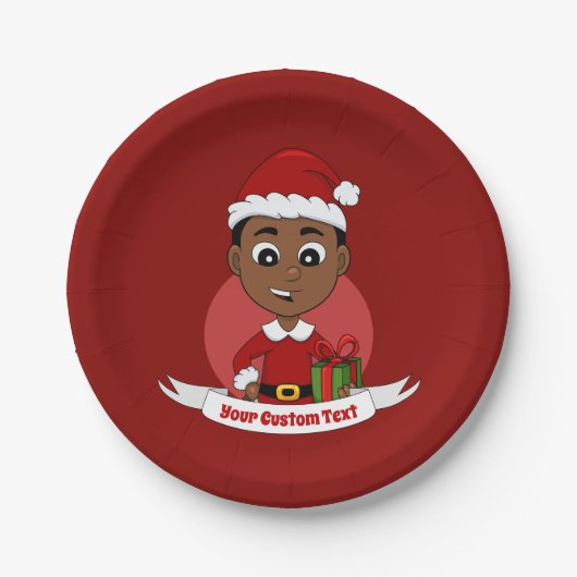 Cute African American Christmas boy cartoon ペーパープレート (正面)