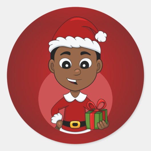 Cute African American Christmas boy cartoon ラウンドシール (正面)