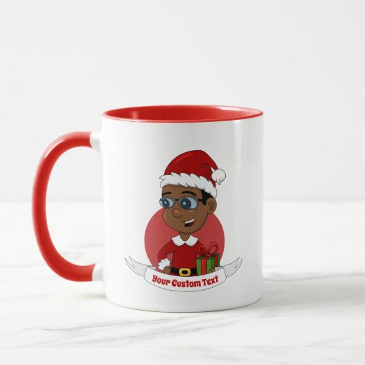 Cute African American Christmas boy with glasses マグカップ (左)