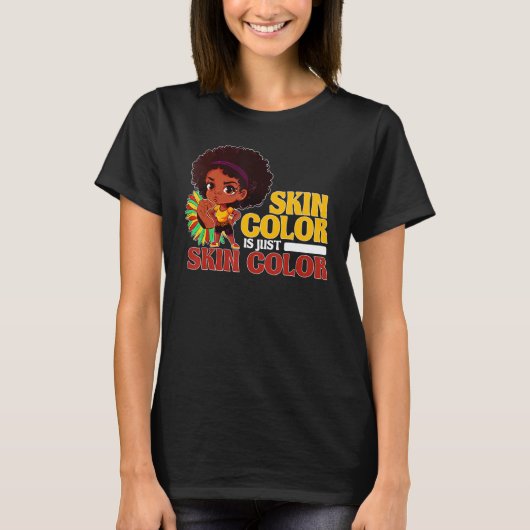 Cute Afro Girl Chibi Positive Black Pride Skin Col Tシャツ (正面)