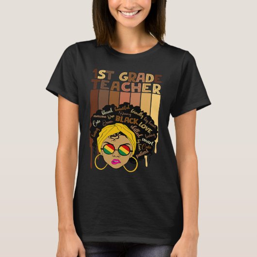 Cute Afro Smart women Black History Month 1st Grad Tシャツ (正面)