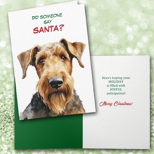 Cute Airedale Terrier Dog Looks for Santa シーズンカード