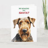 Cute Airedale Terrier Dog Looks for Santa シーズンカード (正面)