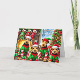 Cute Airedale Terriers Christmas シーズンカード