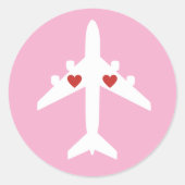 Cute Airplane Hearts Girl Pilot Pink Personalized ラウンドシール (正面)
