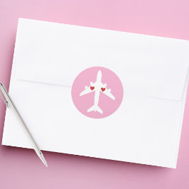 Cute Airplane Hearts Girl Pilot Pink Personalized  ラウンドシール