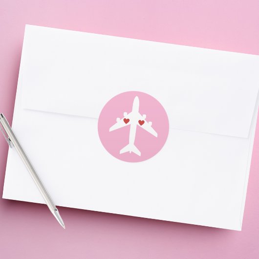 Cute Airplane Hearts Girl Pilot Pink Personalized ラウンドシール