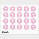 Cute Airplane Hearts Girl Pilot Pink Travel  ラウンドシール (シート)