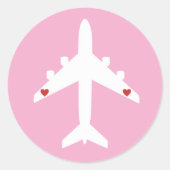 Cute Airplane Hearts Girl Pilot Pink Travel  ラウンドシール (正面)