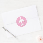 Cute Airplane Hearts Girl Pilot Pink Travel  ラウンドシール (封筒)