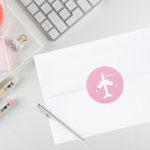 Cute Airplane Hearts Pink Girl Pilot Travel Custom ラウンドシール