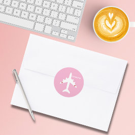 Cute Airplane Hearts Pink Girl Pilot Travel Custom ラウンドシール