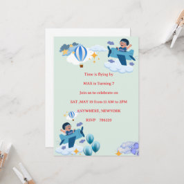Cute Airplane Kids Birthday Invitation 招待状