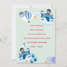 Cute Airplane Kids Birthday Invitation 招待状