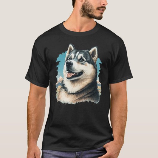 Cute Alaskan Malamute Dog on Alaskan Malamute  2 Tシャツ (正面)