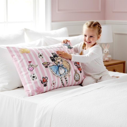 Cute Alice in Wonderland Pink Stripe Bedding 枕カバー