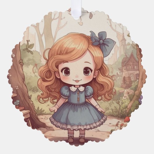 Cute Alice in Wonderland Whimsical Woodland Art オーナメントカード (正面)
