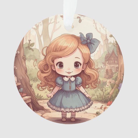 Cute Alice in Wonderland Whimsical Woodland Art オーナメント (正面)