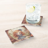 Cute Alice in Wonderland Whimsical Woodland Art ガラスコースター (アングル)