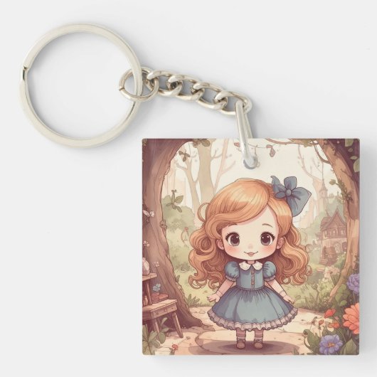 Cute Alice in Wonderland Whimsical Woodland Art キーホルダー (正面)