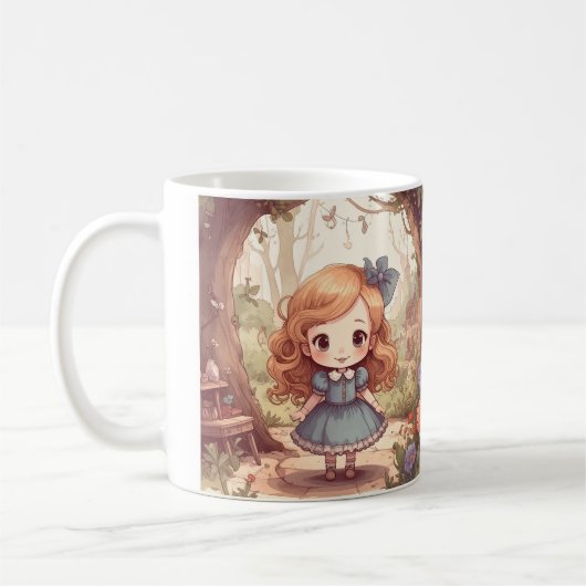 Cute Alice in Wonderland Whimsical Woodland Art コーヒーマグカップ (左)