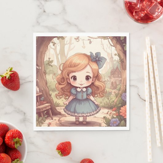Cute Alice in Wonderland Whimsical Woodland Art スタンダードランチョンナプキン (インサイチュ)