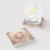 Cute Alice in Wonderland Whimsical Woodland Art ストーンコースター (横)