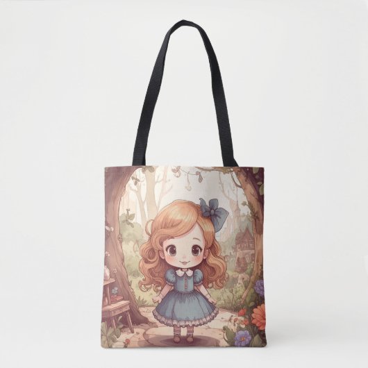 Cute Alice in Wonderland Whimsical Woodland Art トートバッグ (正面)