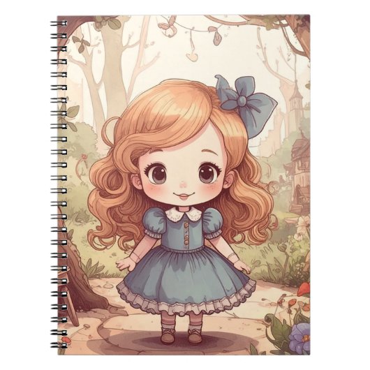 Cute Alice in Wonderland Whimsical Woodland Art ノートブック (正面)
