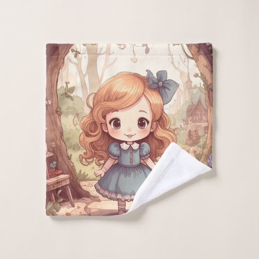 Cute Alice in Wonderland Whimsical Woodland Art バスタオルセット (ウォッシュタオル)
