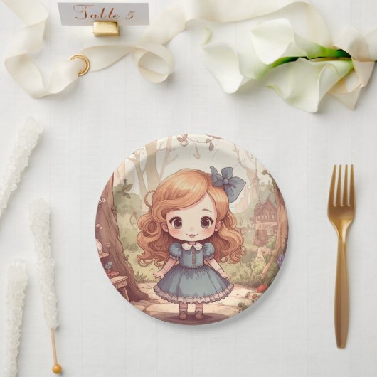 Cute Alice in Wonderland Whimsical Woodland Art ペーパープレート (ウェディング)