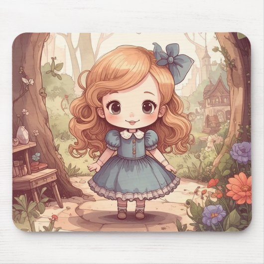 Cute Alice in Wonderland Whimsical Woodland Art マウスパッド (正面)