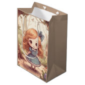 Cute Alice in Wonderland Whimsical Woodland Art ミディアムペーパーバッグ (正面アングル)