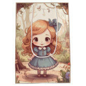 Cute Alice in Wonderland Whimsical Woodland Art ミディアムペーパーバッグ (裏面)