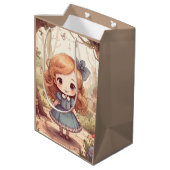 Cute Alice in Wonderland Whimsical Woodland Art ミディアムペーパーバッグ (裏面アングル)