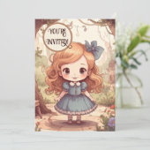 Cute Alice in Wonderland Whimsical Woodland Art 招待状 (スタンド正面)