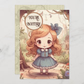 Cute Alice in Wonderland Whimsical Woodland Art 招待状 (正面/裏面)